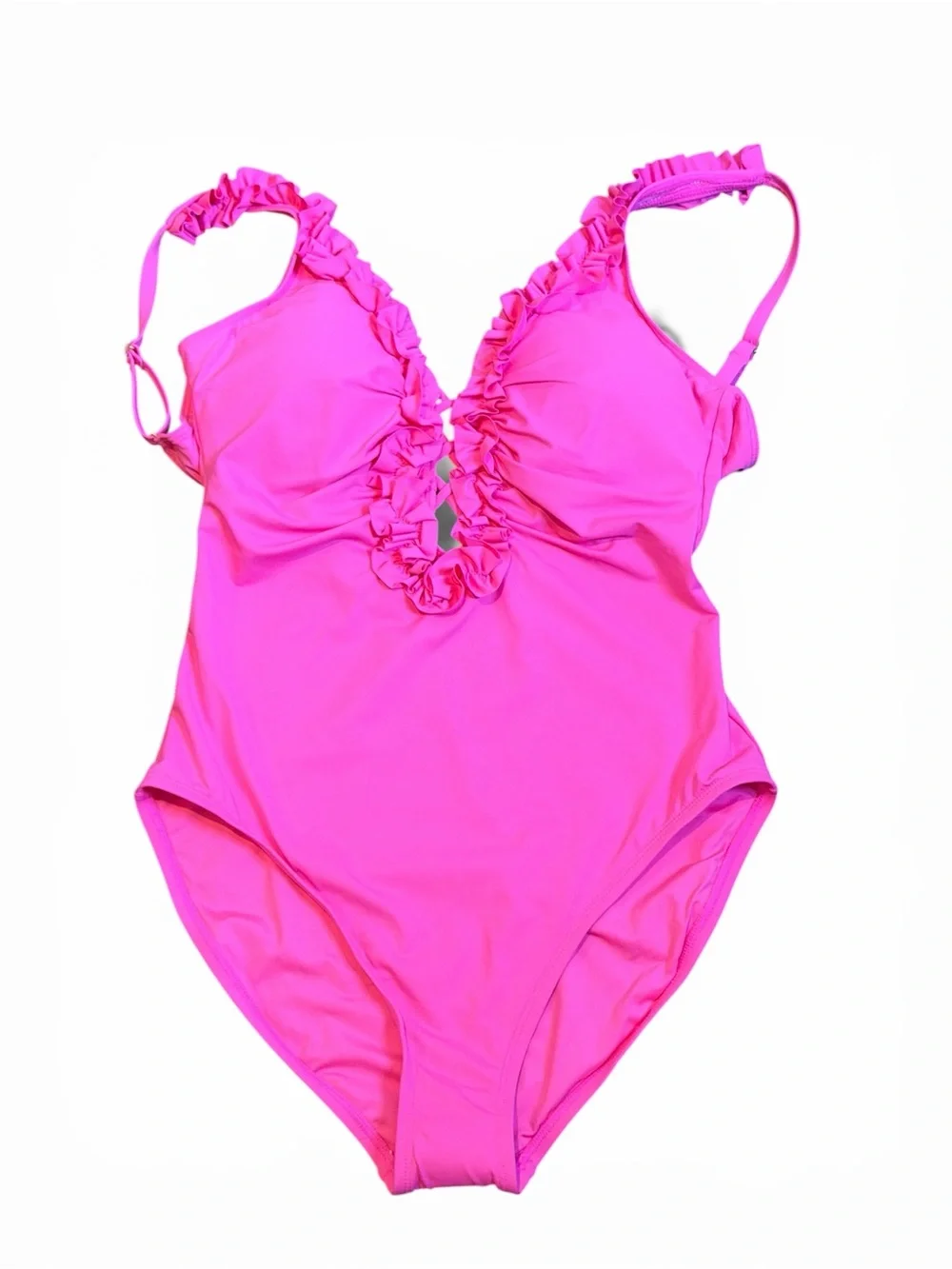 La Blanca Vibrant Pink Ruffle V-Neck One-Piece
